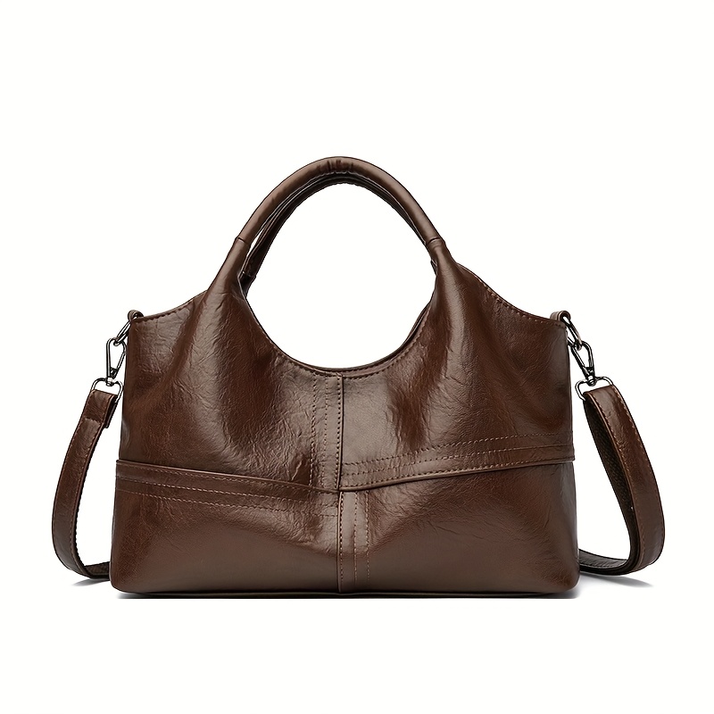 Image of Retro Style Pu Wo 's Fashionable Handbag, Type Wo 's Lightweight Handbag, Double-layer Main Bag Shaped Wo 's Bag, Suitable For Travel, Commuting, Dating, Shopping, Etc