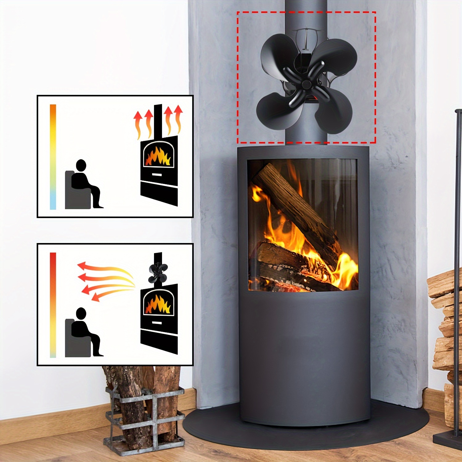   burning fan with adjustable strap for chimney 4 blade wood burning fan for fireplace top quiet and   heating fan for air circulation details 4