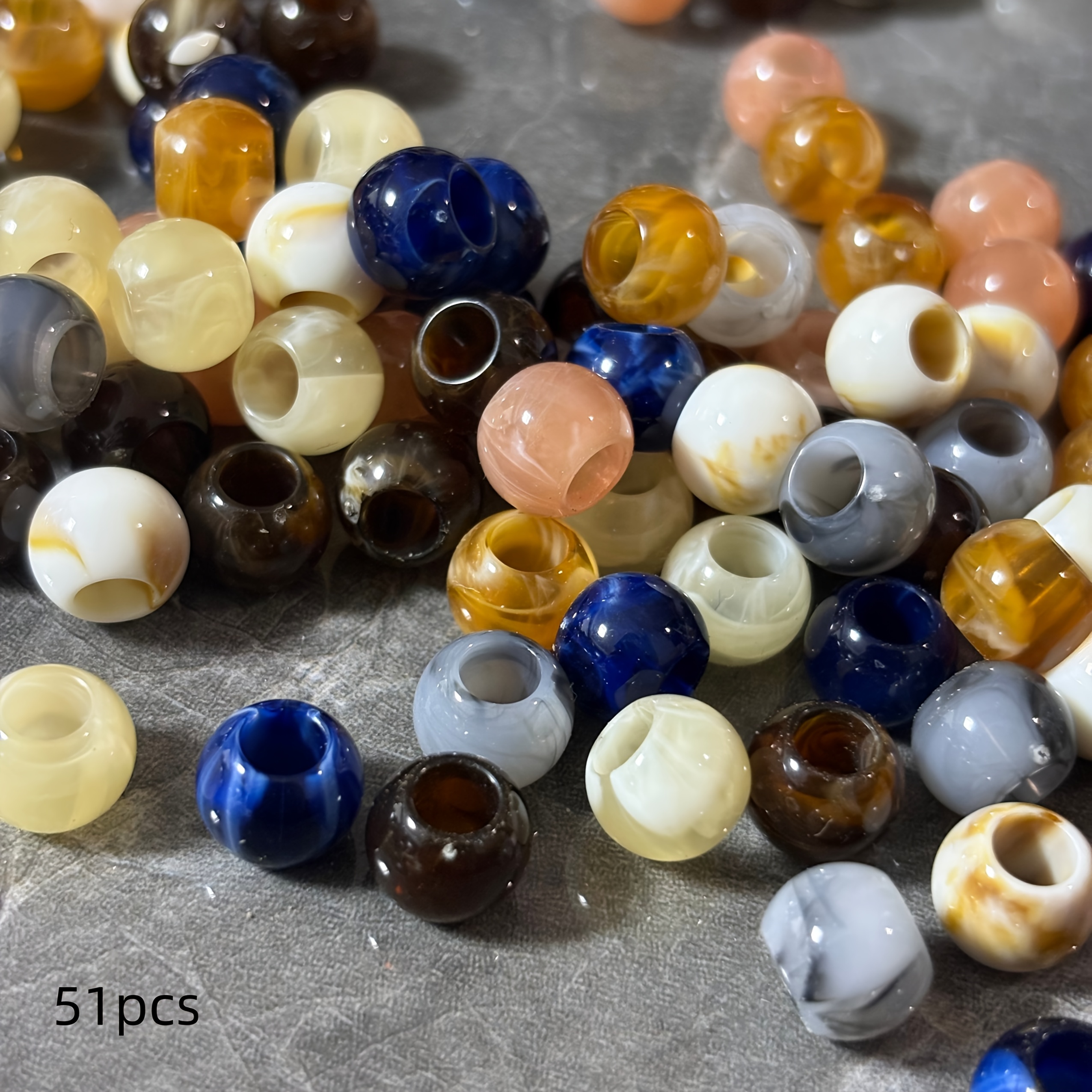 TEMU 51pcs 10mm Retro Round Beads - Large Hole Beads - Handmade Materials - Clothing Ornaments Additions - Handmade Beaded Additions - Decorative