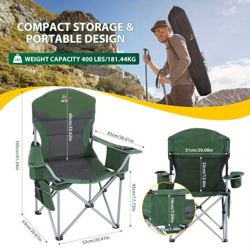 2 pack heated camping chair with cooler bag cup holder armrests carry bag foldable outdoor chair for travel sports