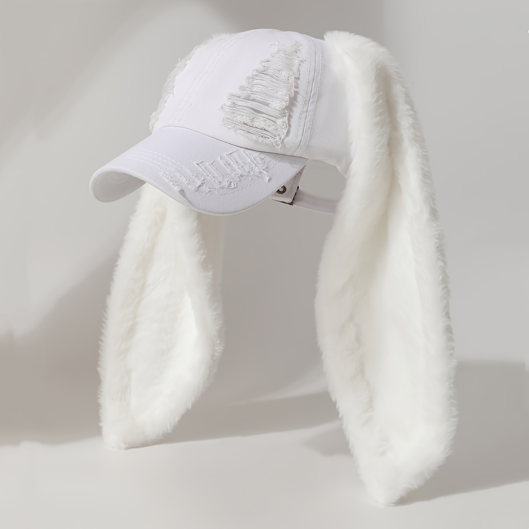 E-shop Damen & Herren Baseball mit gewaschenem, distressed-Pink-Design, Plüsch-Kaninchenohren & breiter Krempe - Leichte, weiche, gewaschene Textur,