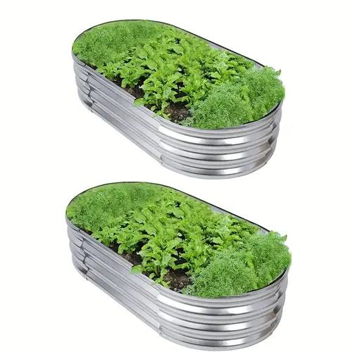 2pcs 4 2 1ft galvanized raised garden bed kit oval large metal planter box sturdy and durable garden boxes outdoor raised for vegetables fruits flowers and herbs