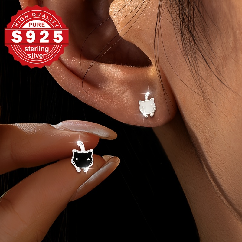 Women's S925 Silver Cat Stud Earrings