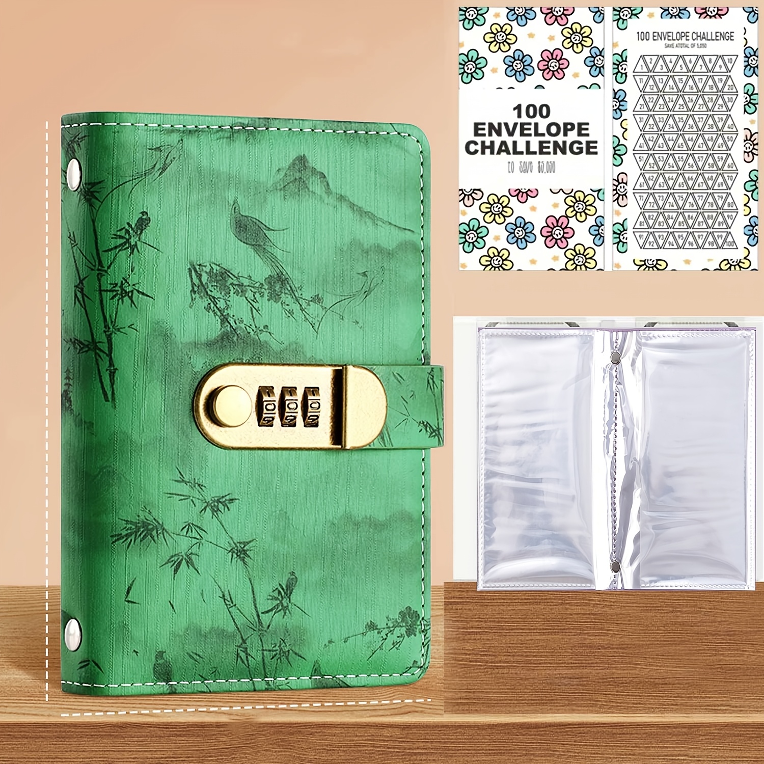 TEMU A6 Savings Book With Combination Lock, Includes 100-day Savings , 52-week Cash Savings Challenge, 100-page High-capacity Inner Pages, Protective