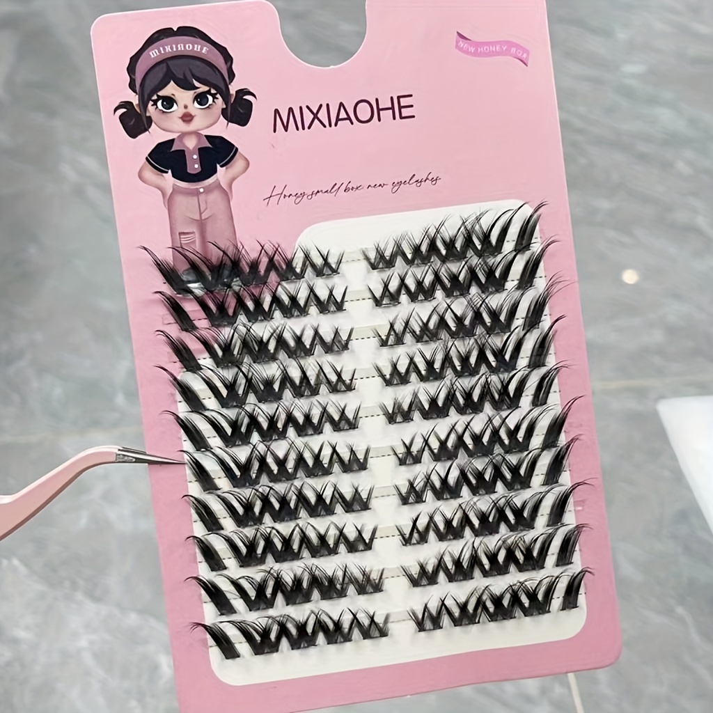 Mixoahe Large Flower False Eyelashes Single Cluster Diy Fox Style Mirror Fine Large Capacity 100 Clusters Dense Cartoon Sectional Extension Cluster Simulation Eyelashes For Beginners