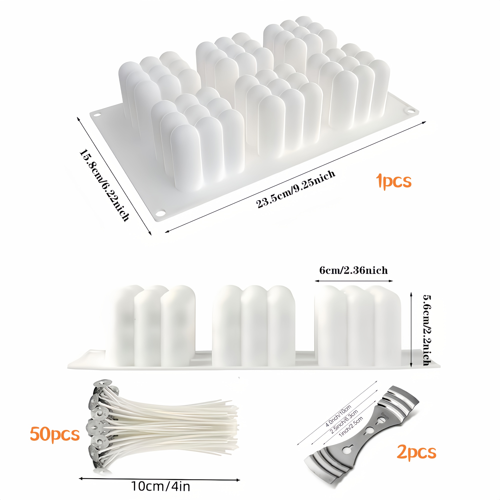 E-shop 53er-Set 6-fach Würfel-Kerzen-Silikonformen, inkl. 50 Kerzen-Dohten 2 Dohtenhaltern, 3D DIY Silikonformen für handgemachte Duftkerzen, Seife,