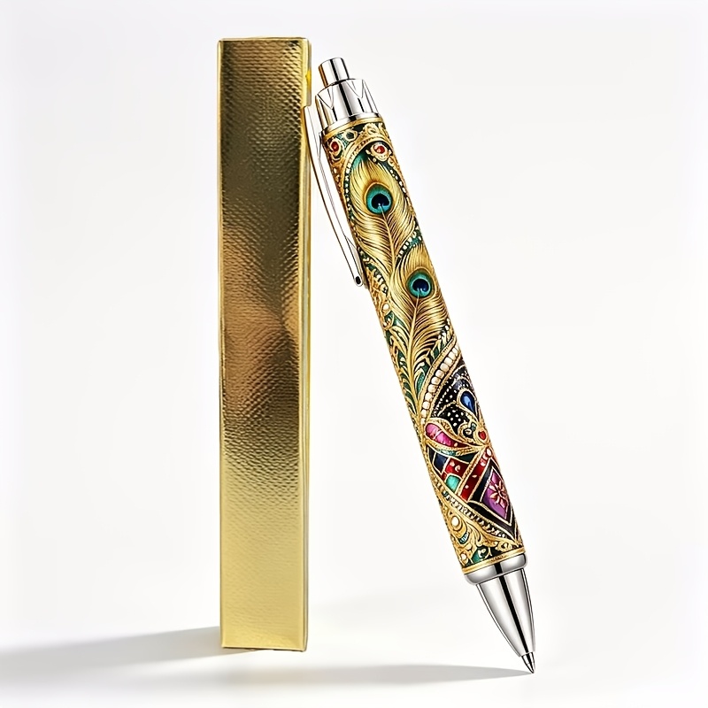TEMU 1pc Luxury Retractable Ballpoint Pen, Modern Elegant Design, Box, Smooth Black Ink, Exquisite Office School Stationery, Perfect Gift For Women
