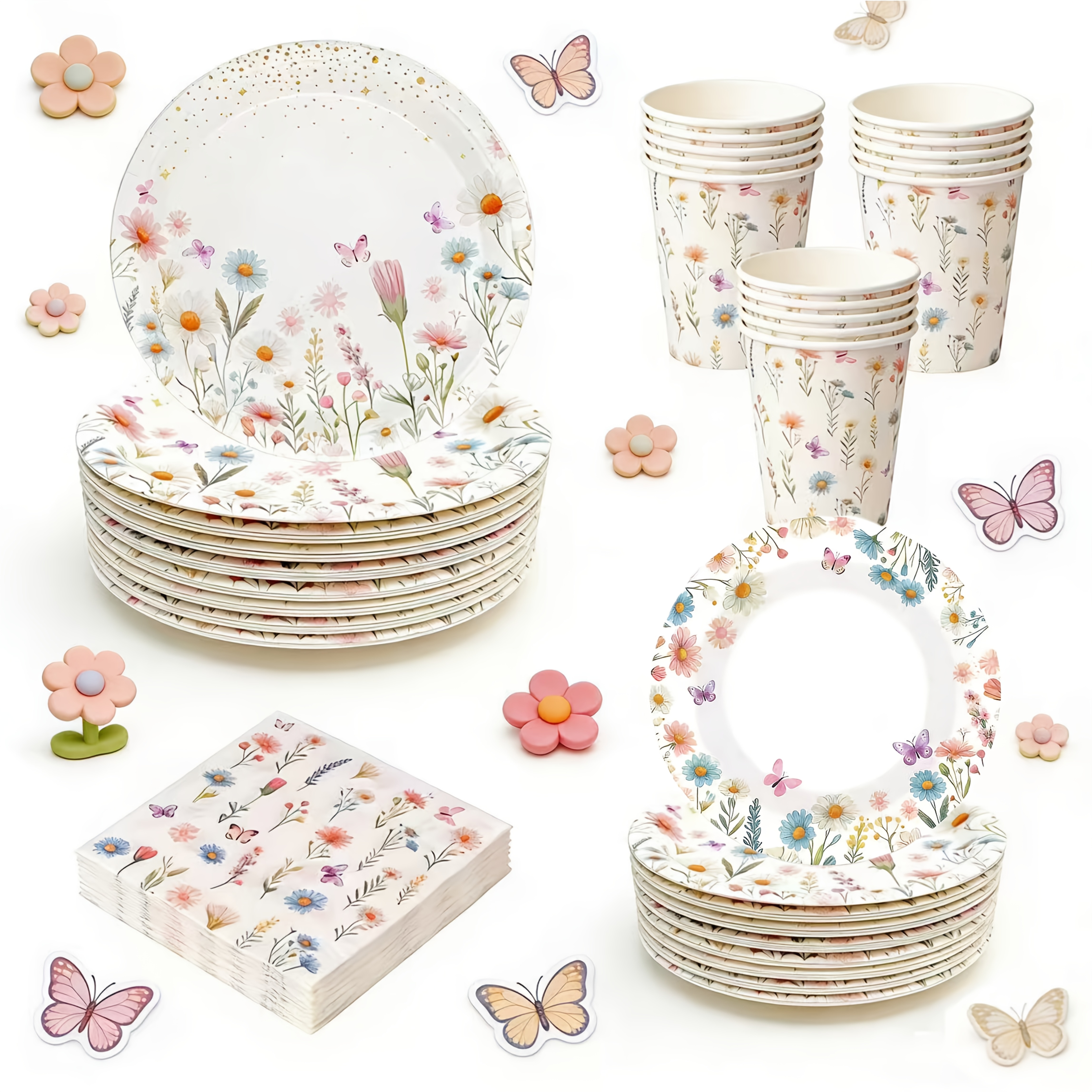 A Set Of 50pcs Of Fresh -themed Tableware, Including Plates, Cups, And Napkins, Along With Disposable Utensils, Perfect For Parties Of 10 To 20 Guests For Birthdays, Gatherings, And Holidays