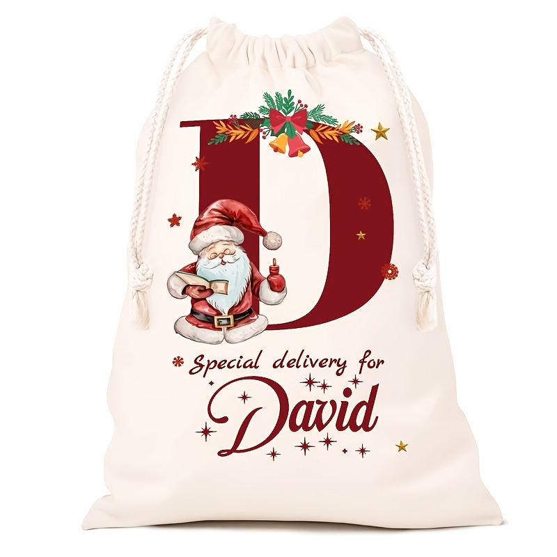 Personalized Name Christmas Gift Bags, Extra Large Drawstring Santa Bags