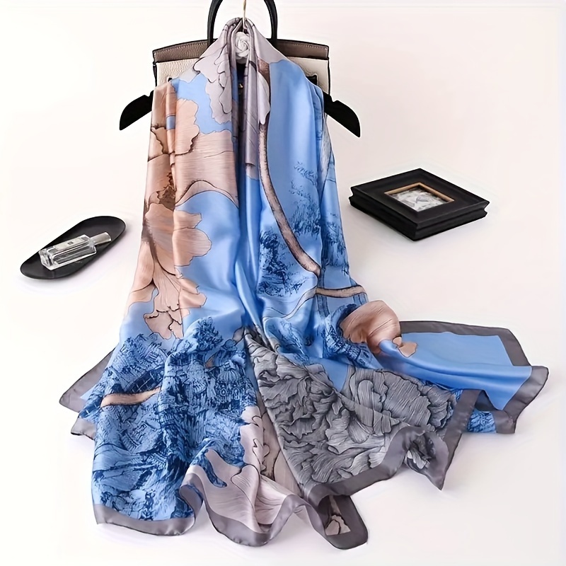 

Luxurious Large Print Scarf - Elegant Silk Satin Shawl For Women, Soft And Skin-friendly With Sun Protection - Ideal For Spring/summer Beach - Fashionable, Lightweight, Breathable Design, Hair Scarf