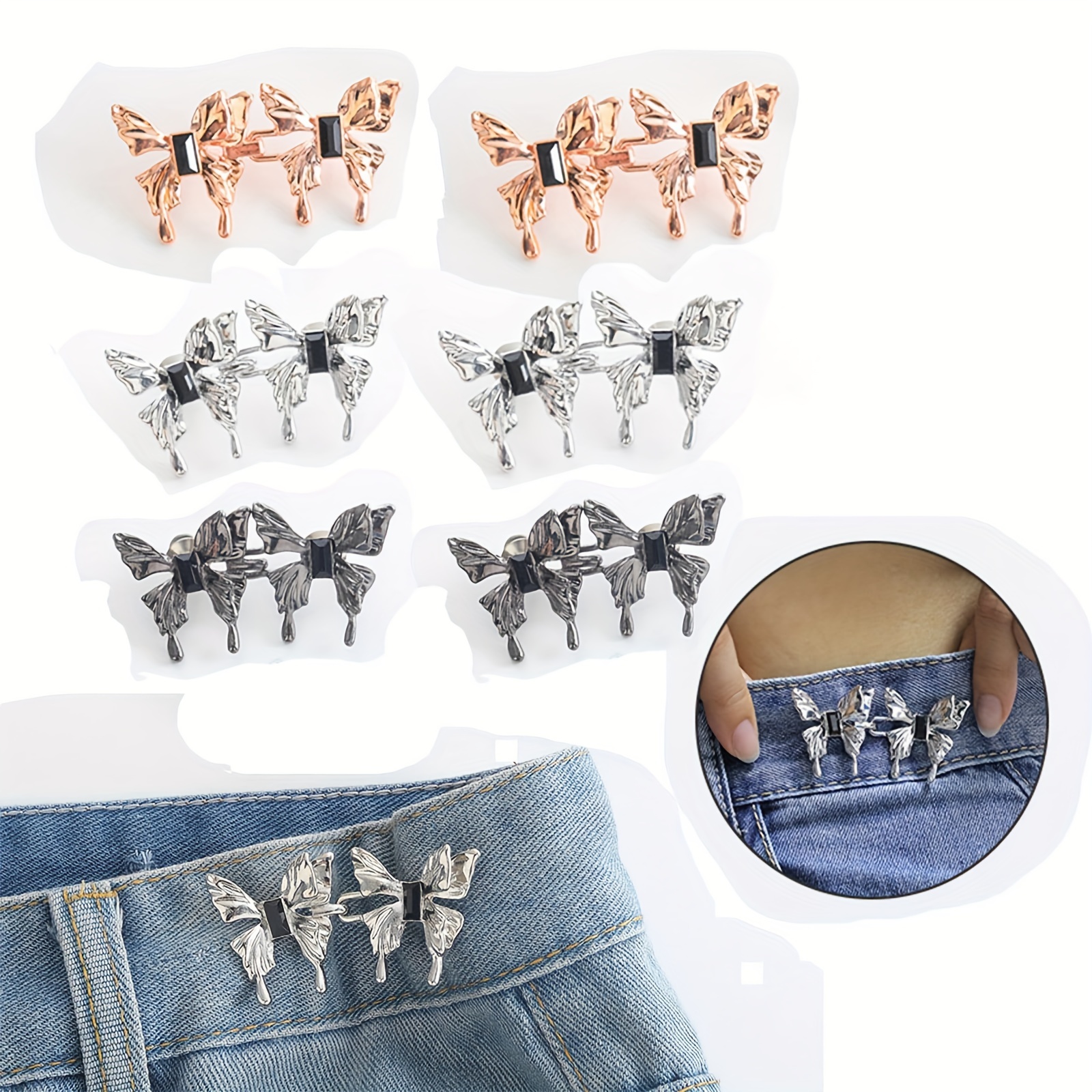 1 Pair Hollow Butterfly Buckle Pant Waist Tightener Detachable Waist  Buttons Pins Belts Accessories Pants Clips No Sewing Waistband Tightener