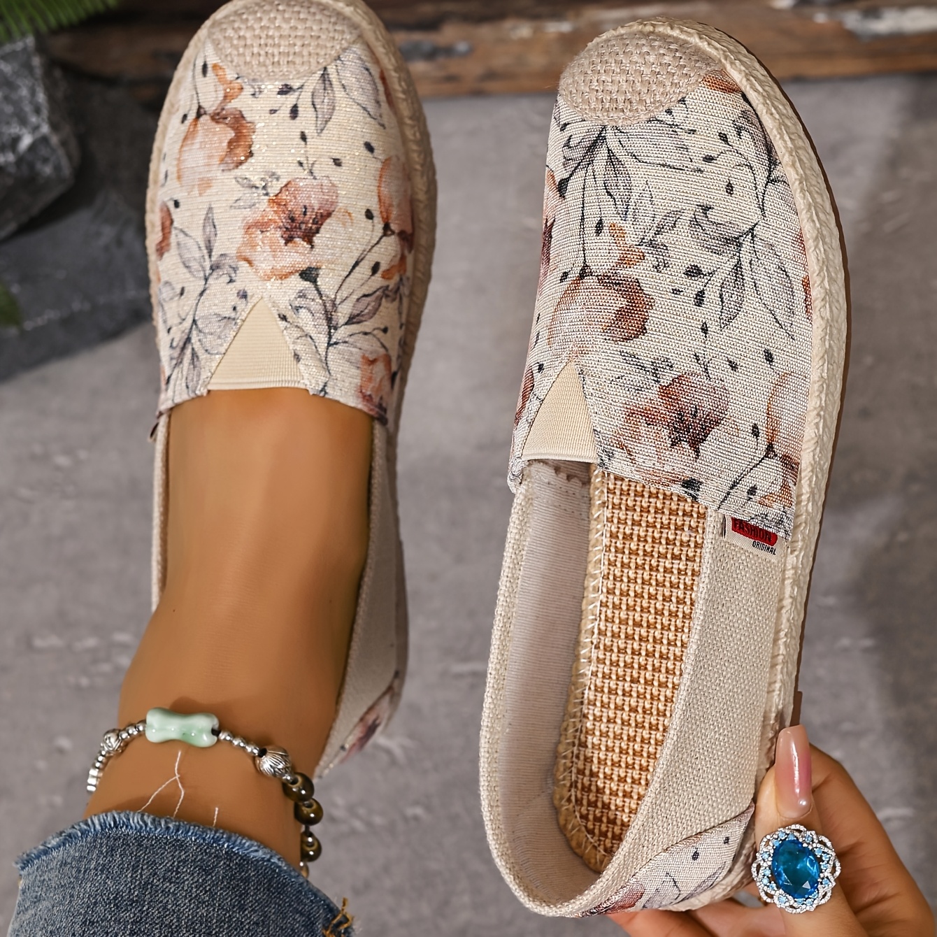 E-shop Retro Tinte Blumen Fischermänner Schuhe Damen Lazy Slip-On Atmungsaktive Leinen Schuhe Neuer Chinesischer Stil Nationaler Stil Bedruckte