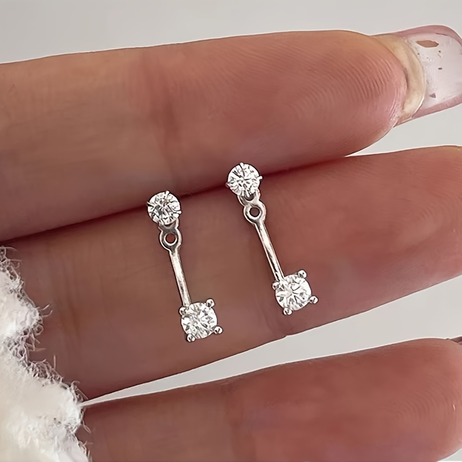 TEMU 2 Piezas de Pendientes CZ con , Aretes Frontales y Traseros, Joyería con Pedrería , Diseño Moderno para Hombres y Mujeres Llenos de Estilo