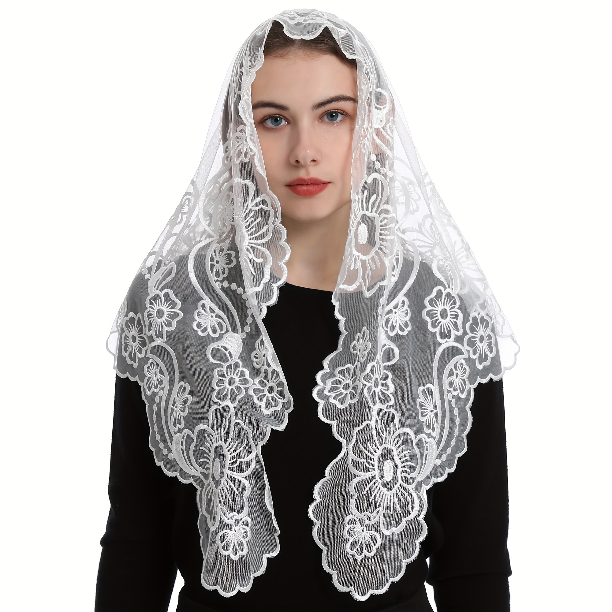 

Women's Catholic Mantilla Veils Lace Scarf Shawl Mass Veil With Hairclips