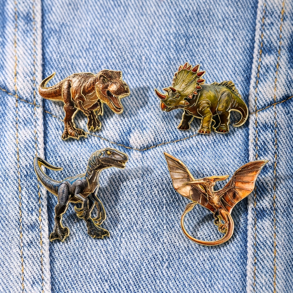 TEMU 4pcs/set Dinosaurs Enamel Pin Fashion Decorative Badge Ornaments Lapel Bag Badges Gifts Christmas Gift