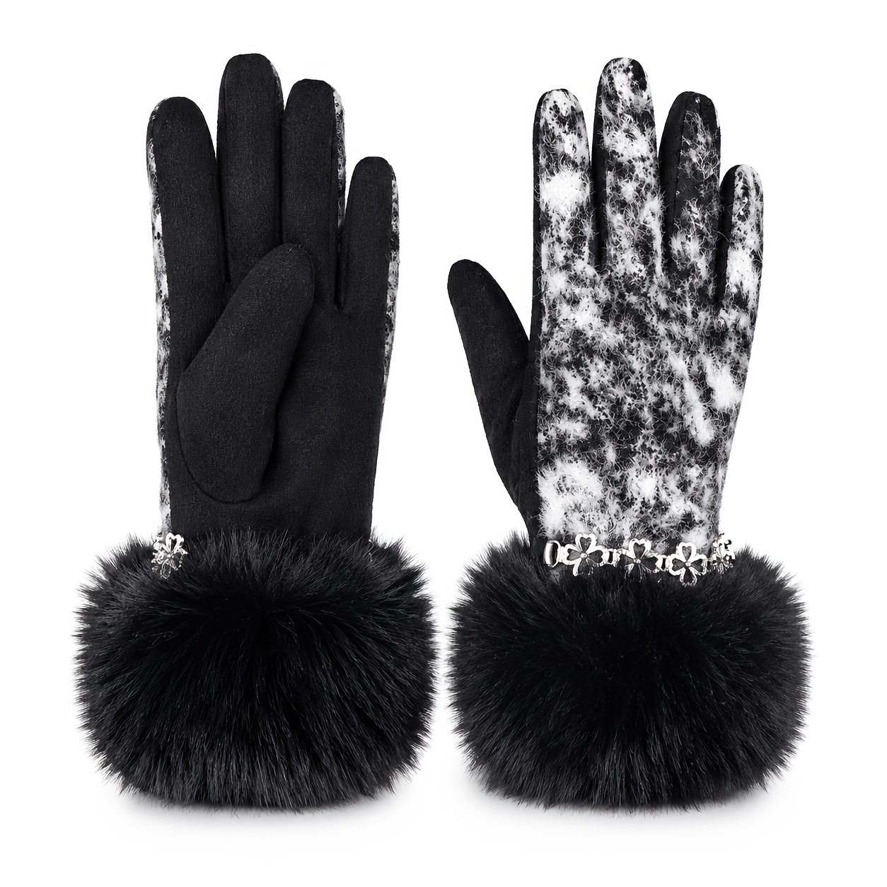 Winter Plush Ruffled Thickened Gloves, Fashionable Warm Style