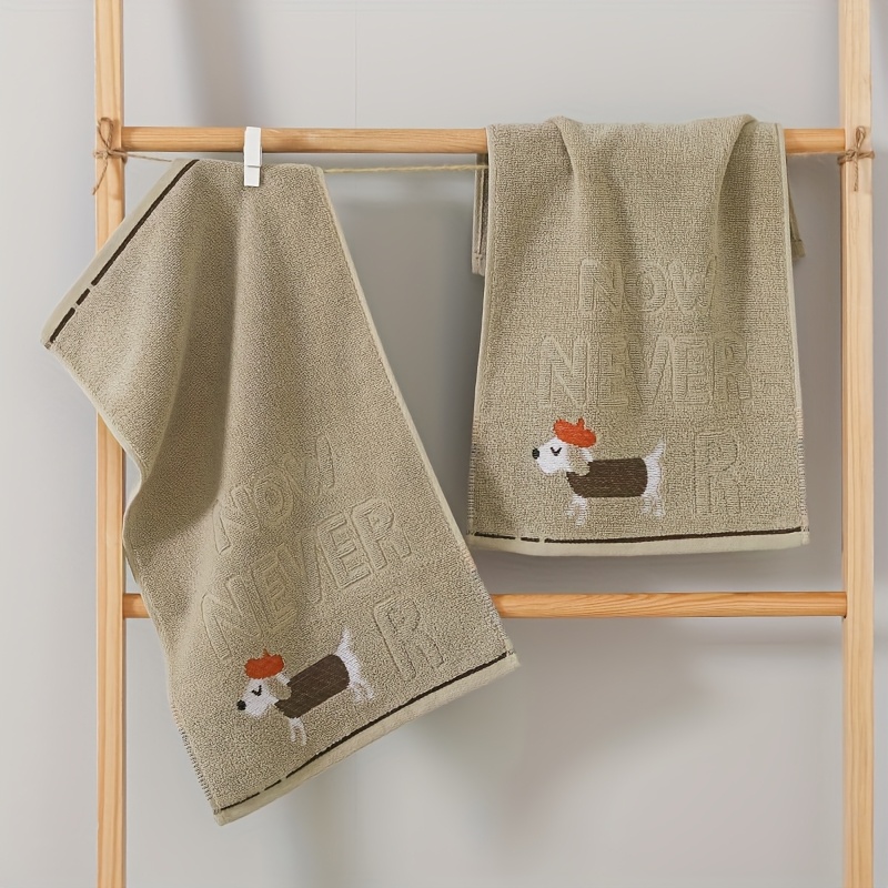 Image of 2 Pack Cotton Hand Towels Set Super Soft Contemporary Style Hand Face Small Cleaning Towels Printh Embroidery For Bathroom, Kitchen, Bar(pink, , Coffee, 9.8 X 19.6 Inch)