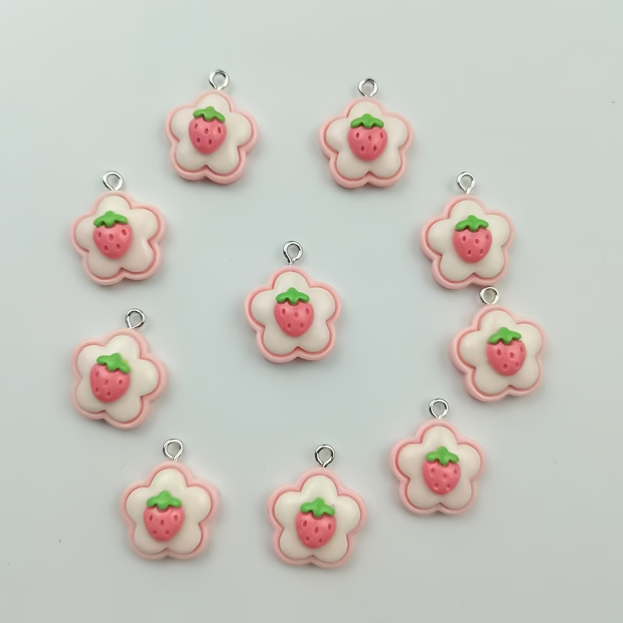 

10pcs Strawberry Flower Resin Charms - Making Supplies For Handcrafted Decorations