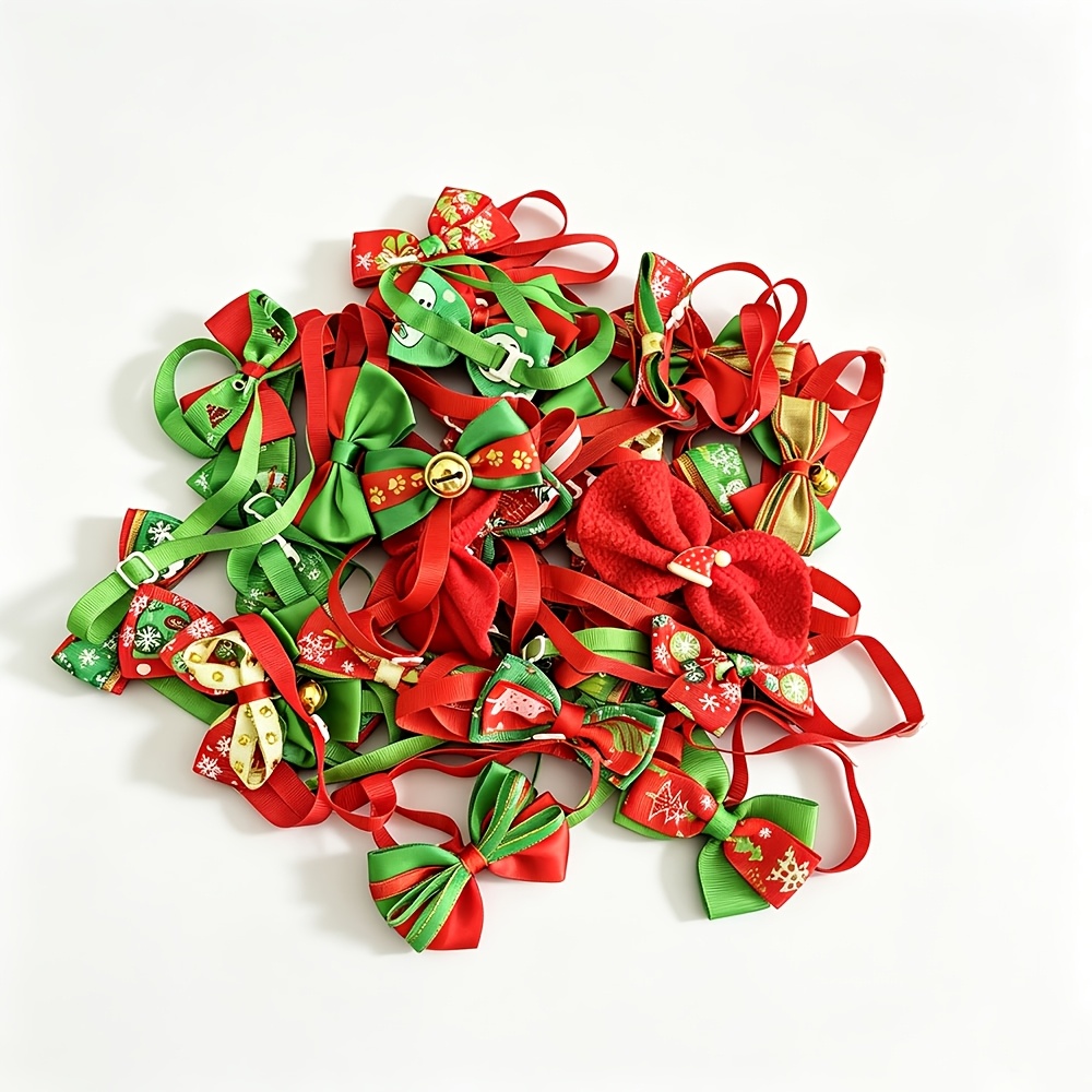 TEMU 10pcs Random Assorted Christmas Pet Bow Ties, Adjustable Dog Bowknot Collars, Cat Xmas Neck Bows, Pet Holiday Party Photo Grooming Additions For
