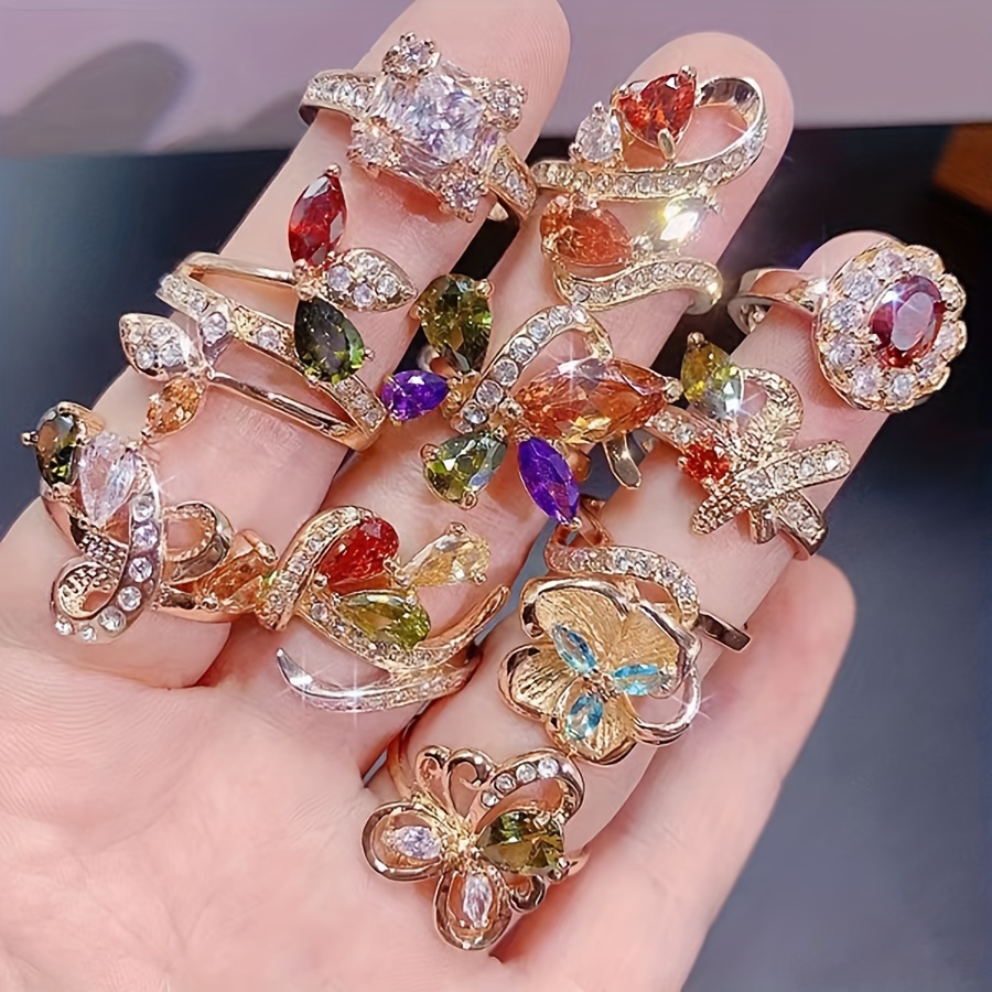 

Elegant 10pcs Vintage & Cubic Zirconia Ring Set For Women - Mixed Styles, Copper , Weddings, Parties & Casual Attire