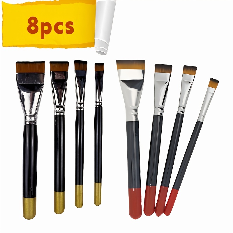 TEMU 8pcs Set Of Short-haired Nylon Paintbrushes - Colors. Large Paintbrushes With Ergonomic Grips, Durable Synthetic Bristles, Suitable For Oil