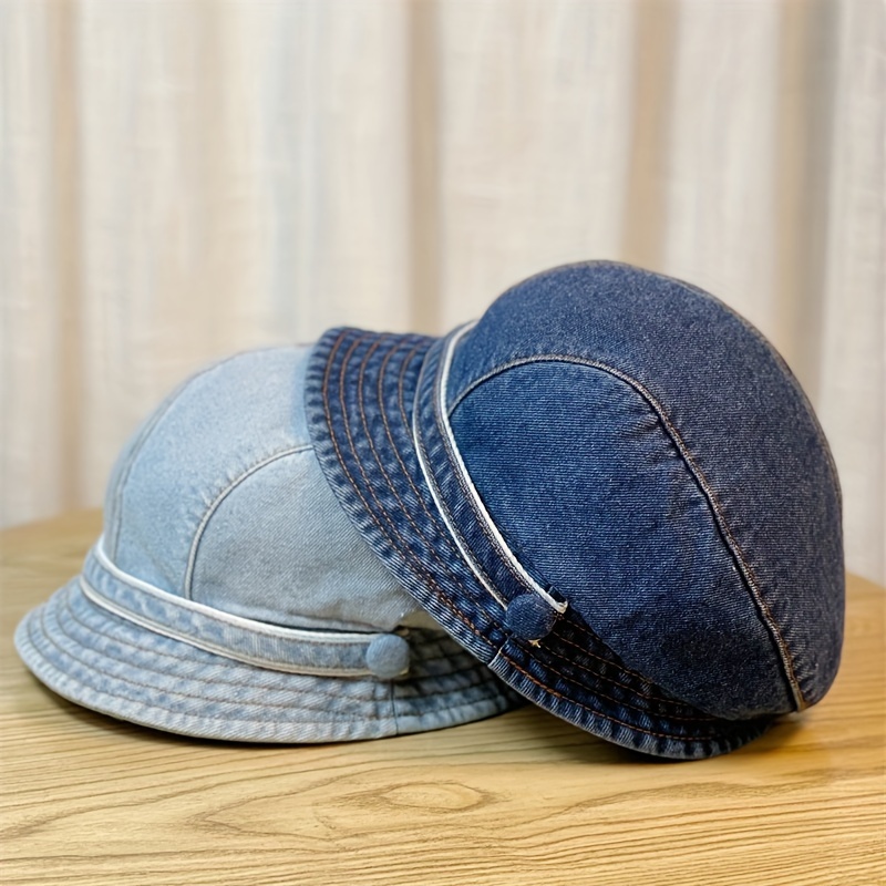 

Denim Beret Hats For Women - Stylish Versatile Fisherman Caps With Short Brim, Foldable Design For All Seasons, Sun Protection, Stripe Craftsmanship, Inelastic, Holiday Theme