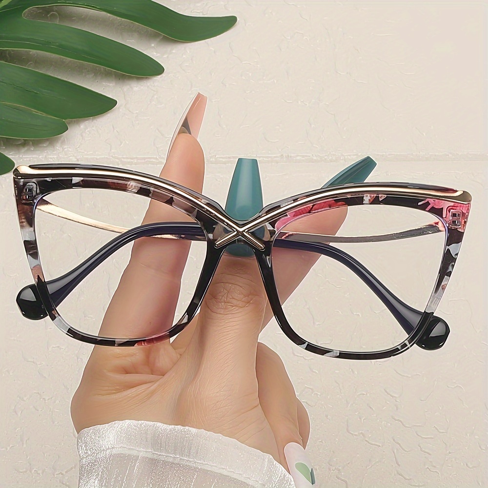 Image of 1 Pair Of European And Large Frame Flat Glasses, Stylish Minimalist Eyeglass Frames For Women