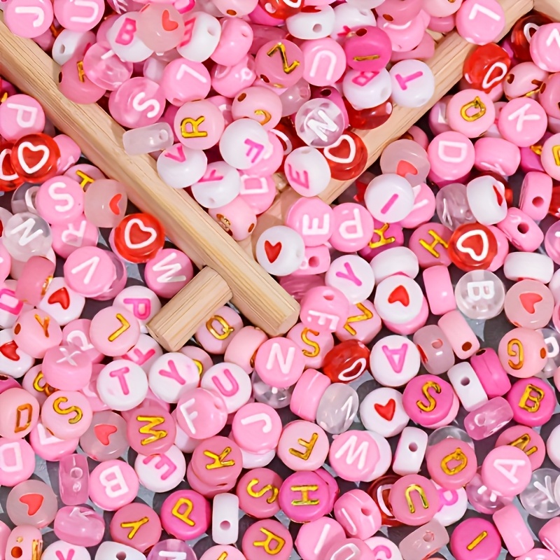 

200pcs Pink & Red Heart-shaped Acrylic Beads With Letters - Ideal For Valentine's Day Making, Bracelets & Crafts, Craft Supplies|romantic Decorations| Beads, Jewelry Making Supplies