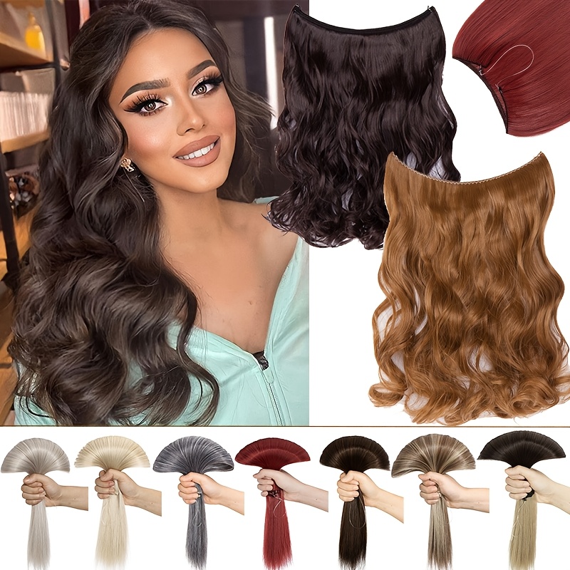 20inch 50cm wire in hair extensions long wavy synthetic hairpiece heat resistant add volume curly hairpieces highlight   black bleach blonde brown for women daily party festival gift details 0