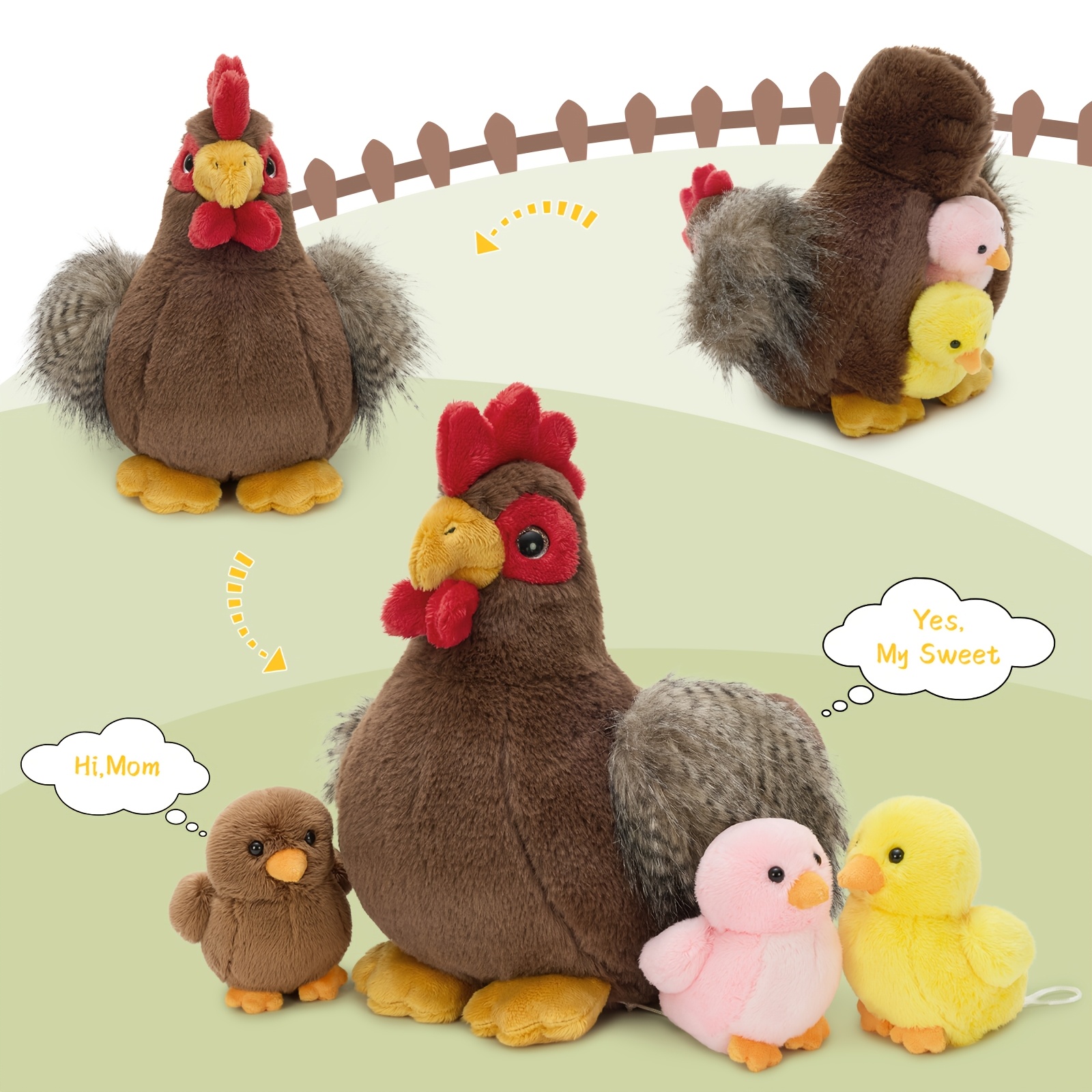 MorisMos Movable Large Chicken Stuffed Animal with Baby