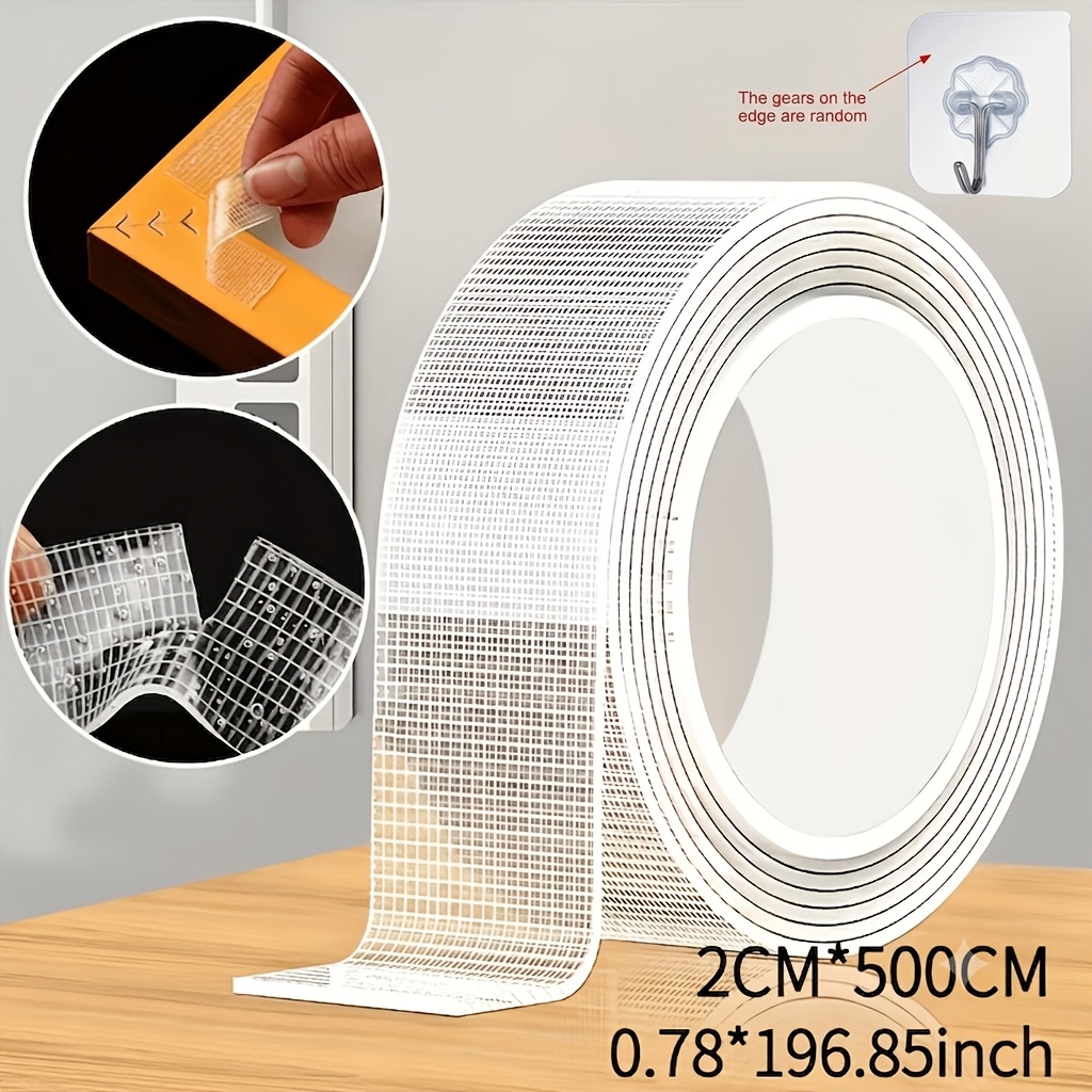 TEMU 3pcs (Ruban Adhésif Double Face et 2 Crochets de Aléatoire) Ruban Adhésif Double Face Nano de Qualité Industrielle, 5 Mètres de Long qui Peuvent