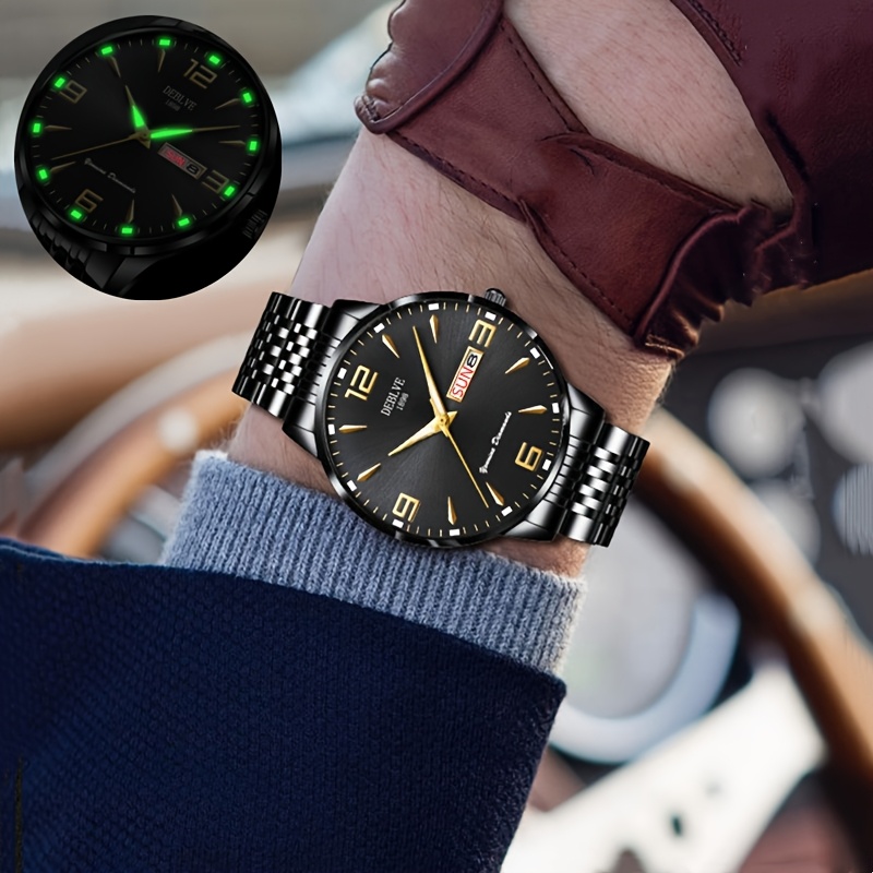 1 Heren sport horloge met stalen band, glow-in-the-dark kalenderweekweergave, licht luxe all-in-one aluminium mode ultradun digitaal zakelijk herenhorloge
