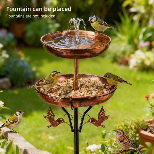 46 inch heavy metal double layer bird bath 10 12 inch large capacity water and food bowl rust resistant durable and retro bronze outdoor garden decor multi functional bird feeder