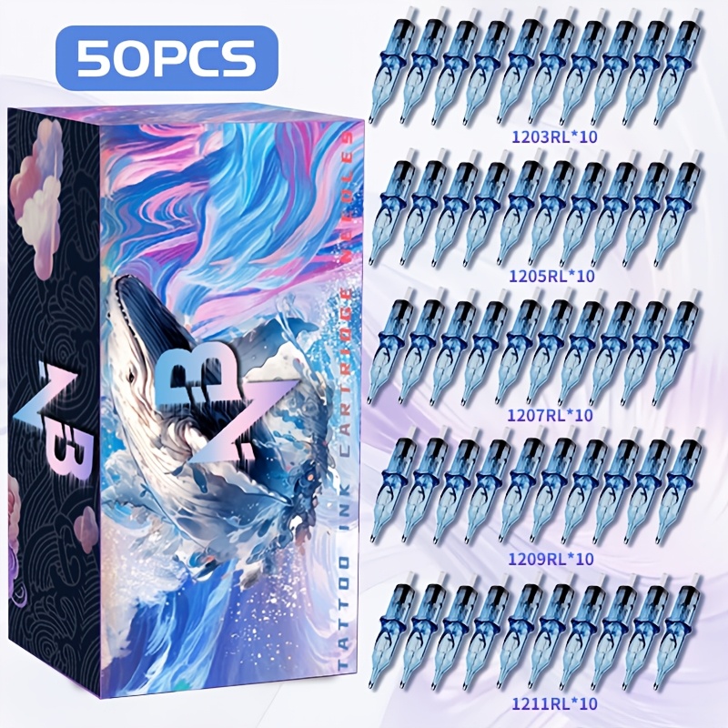 Image of 50pcs/set Rl Tattoo Cartridge Needles, Ten Different Models, Disposable Mixed Size Tattoo Needles, Standard Round Liner, High-quality Materials, Suitable For And Beginners' Tattoo Supplies