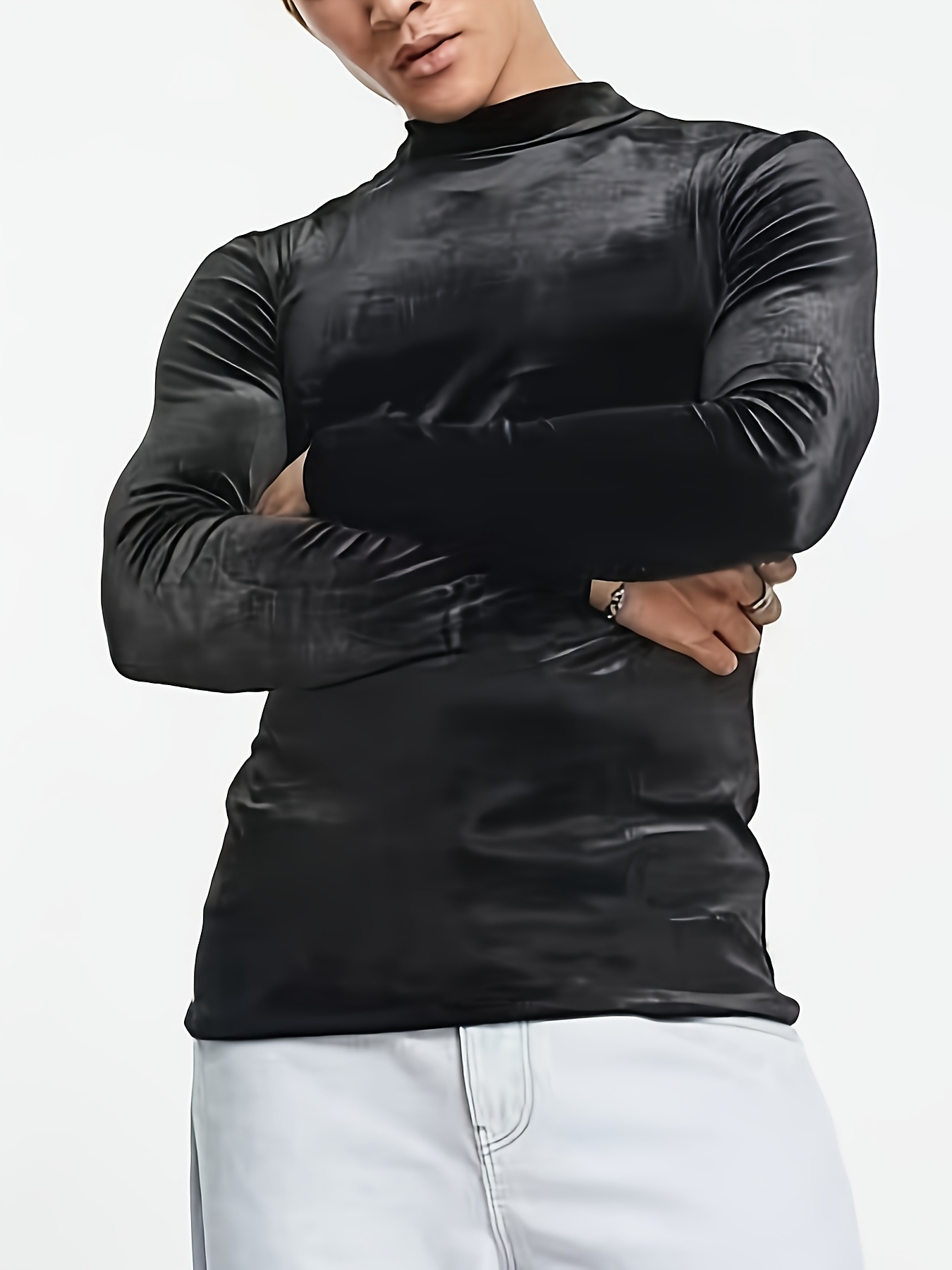 mens spring autumn winter velvet collar long sleeve - Temu United