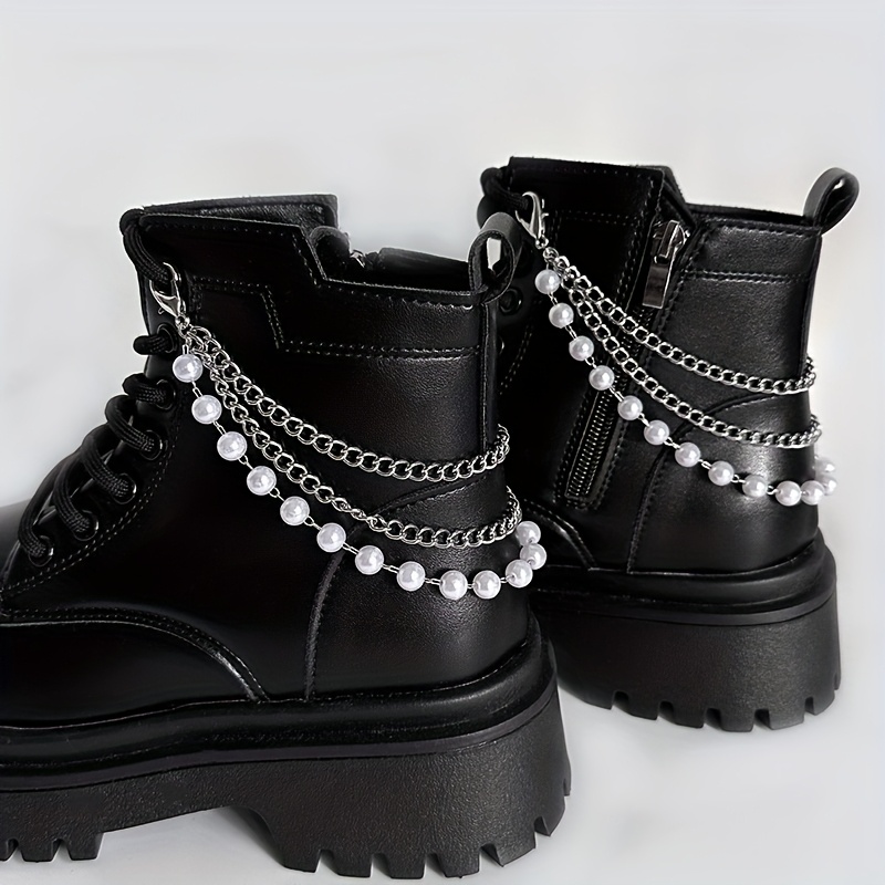 Image of 2pcs Chain Shoe Accessory, Detachable Boot Shoe Chain, Sweet And Chain, Elegant Chain With Beautiful Decorative Pendant, Unisex Design, Compact And Delicate Shoe Accessory, Perfect For Party !