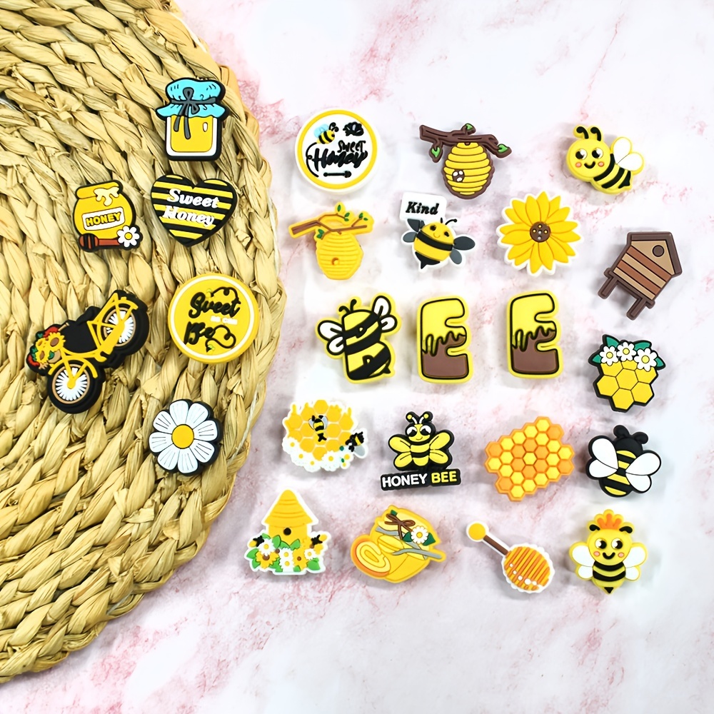 

25pcs Bee-themed Shoe Charms Set, Cute Plastic & Honeycomb Accessories, Diy Decorative Buckles For Sandals And Garden Shoes, Party Favors And Gifts