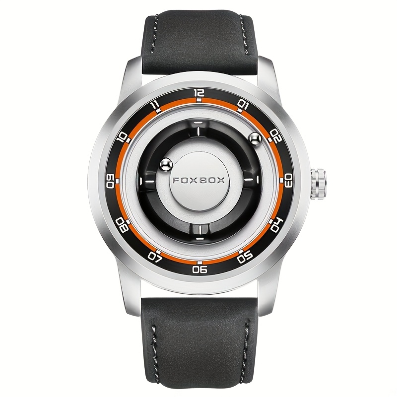 Image of Lige Men's Magnetic Suspension With Magnetic Levitation System, World-time & Stopwatch, Quartz Movement, Alloy Case & Faux Leather Strap - Modern Wristwatch For Sports, Travel, Everyday Use