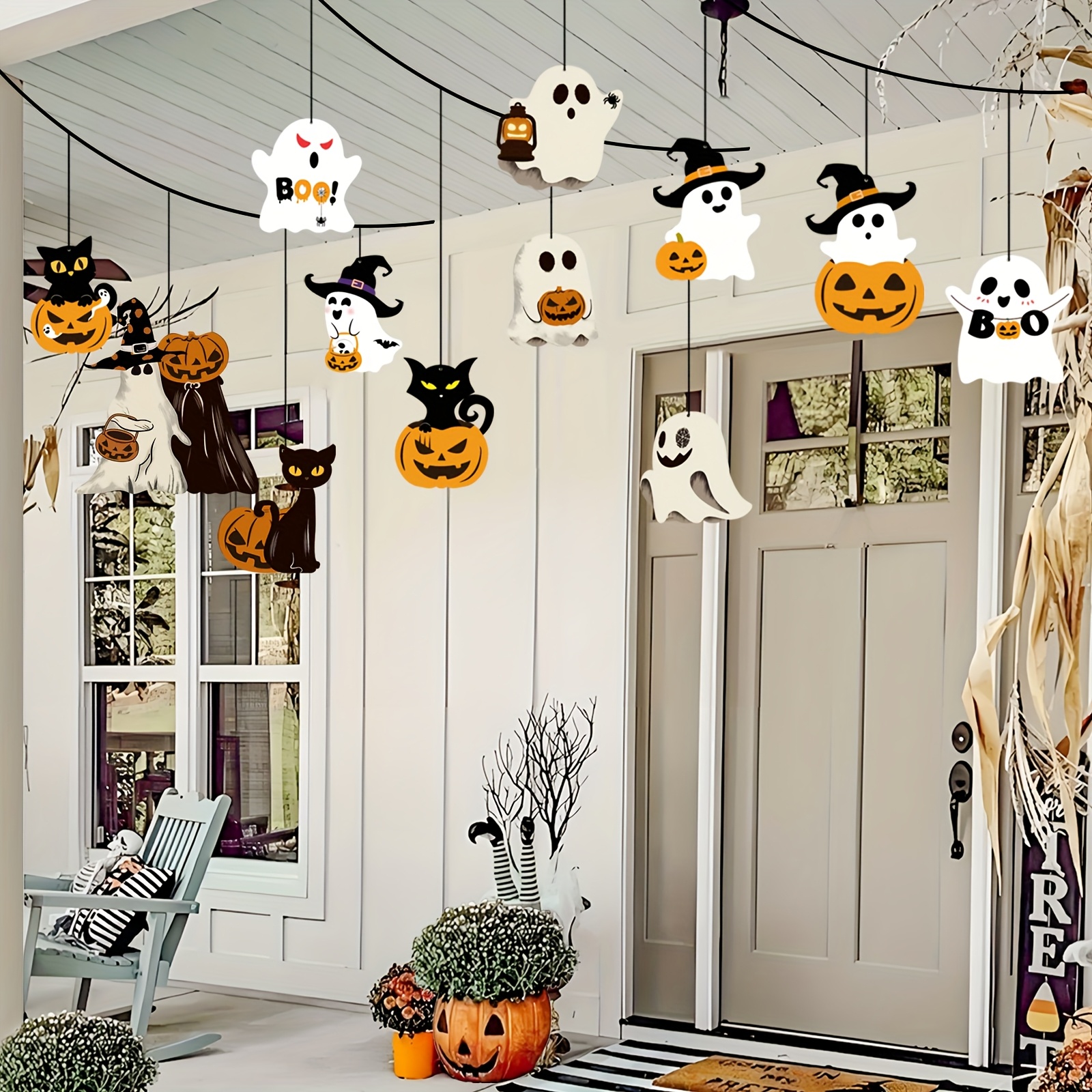12pièces Décorations Suspendues d'Halloween - Fantômes Mignons, Citrouilles, Chauves-Souris - Pas Besoin d'Électricité, Facile à Suspendre avec des Chaînes - Décor de Fête en Papier Léger pour Intérieur/Extérieur - Décorations de Fête d'Halloween Spook - Parfait pour la Maison, la Classe, ou les Événements - Fournitures de Fête d'Halloween, Décorations d'Halloween, Accessoires d'Événement Festif, Design Joueux, Design Facile à Suspendre, Décor Intérieur/Extérieur, Matériau Durable, Décorateurs