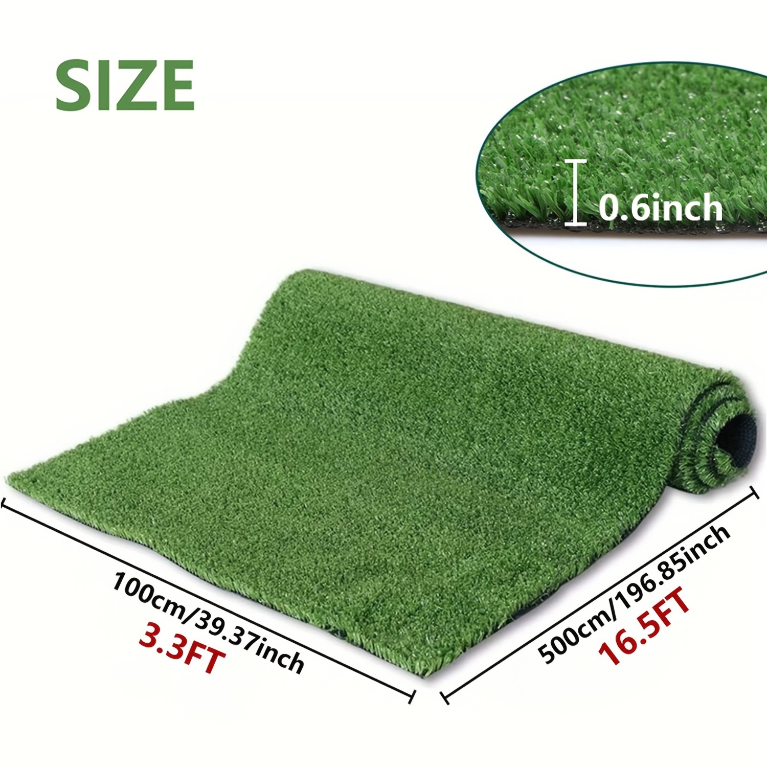 TEMU 3 Feet X 16 Feet Premium Extra-large Artificial Grass Turf Ideal For Indoor Pets And Outdoor Garden Landscaping, 0.6in Pile Height, Realistic