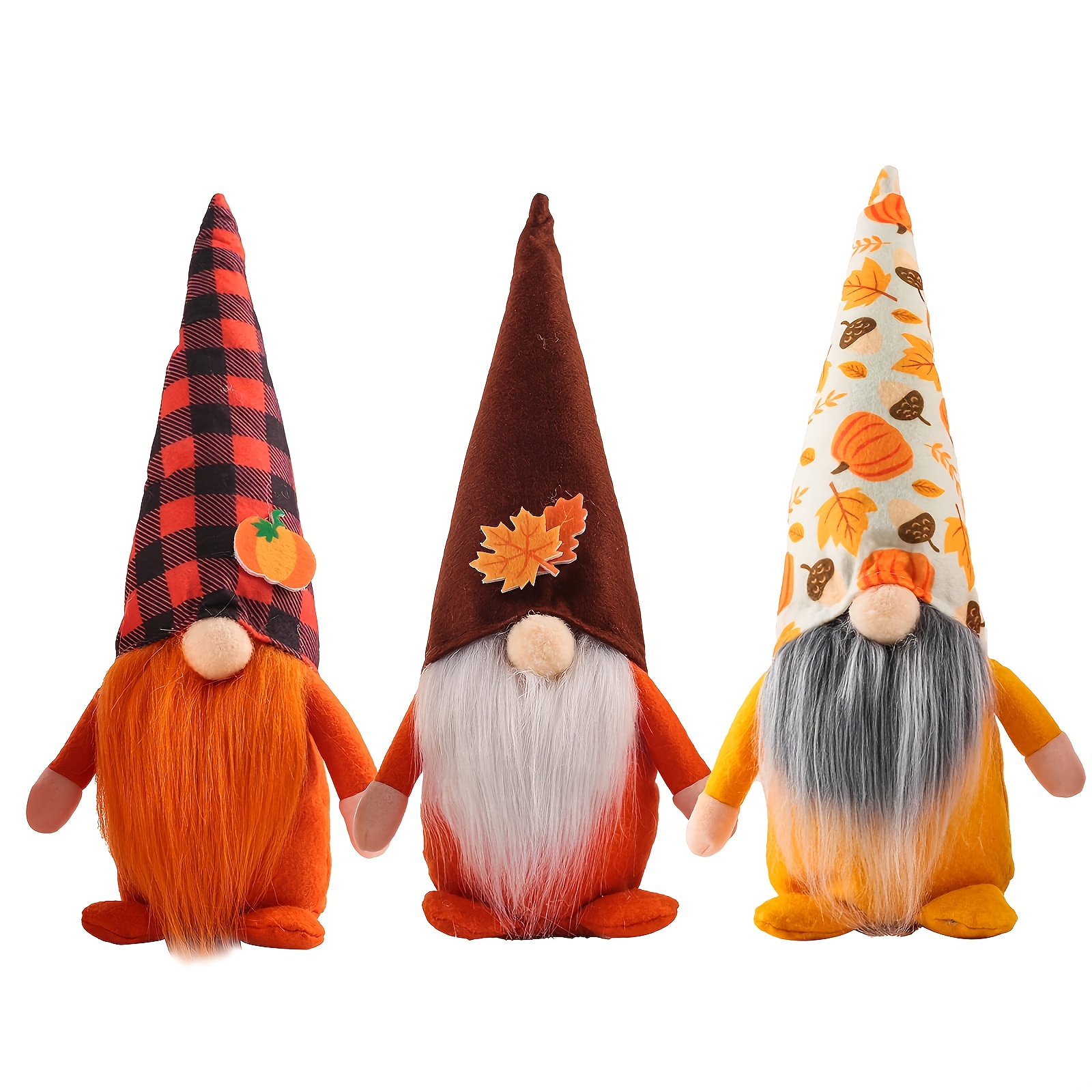 TEMU 3pcs Autumn Plush Gnome Figurines Set - Thanksgiving Decor With Sunflower & Maple , Rustic Felt Standing Dwarfs For Shelf, Table, Fireplace - No
