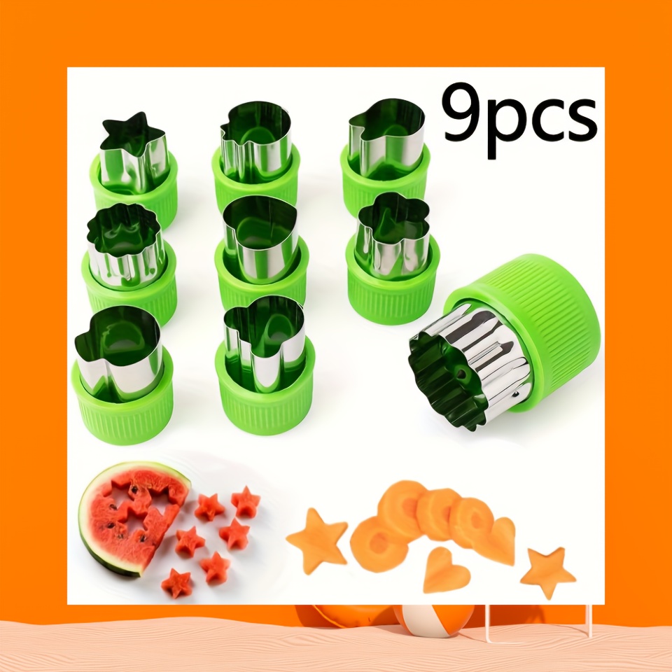 

9pcs Mini Vegetable Cutter Shapes Set - Stainless Steel Pastry, Fruit & Cookie Stamps For Fun Baking & Food Prep - Includes Star, Flower, Heart Shapes For