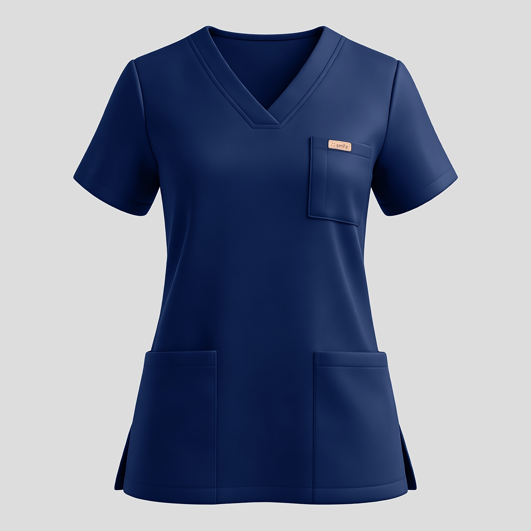 TEMU T-shirt de jogging mat à col en V pour femme avec poches respirantes, T-shirt de style uniforme, Vêtement à laver à , Vêtement de travail,