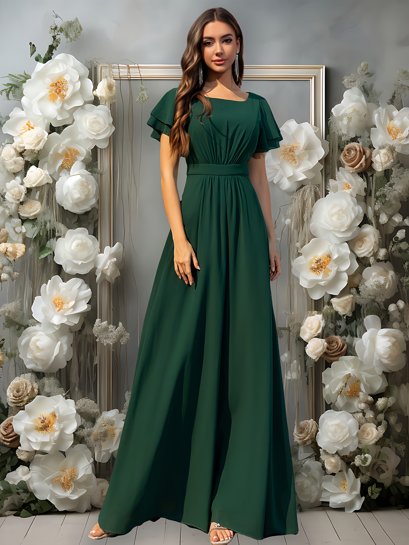chinese dress ladies 2026 Bridesmaid Dresses Plus Size Chiffon A-Line Scoop Neck Sleeveless Floor-Length Formal Wedding Party Gowns with Bow Belt, As Pic