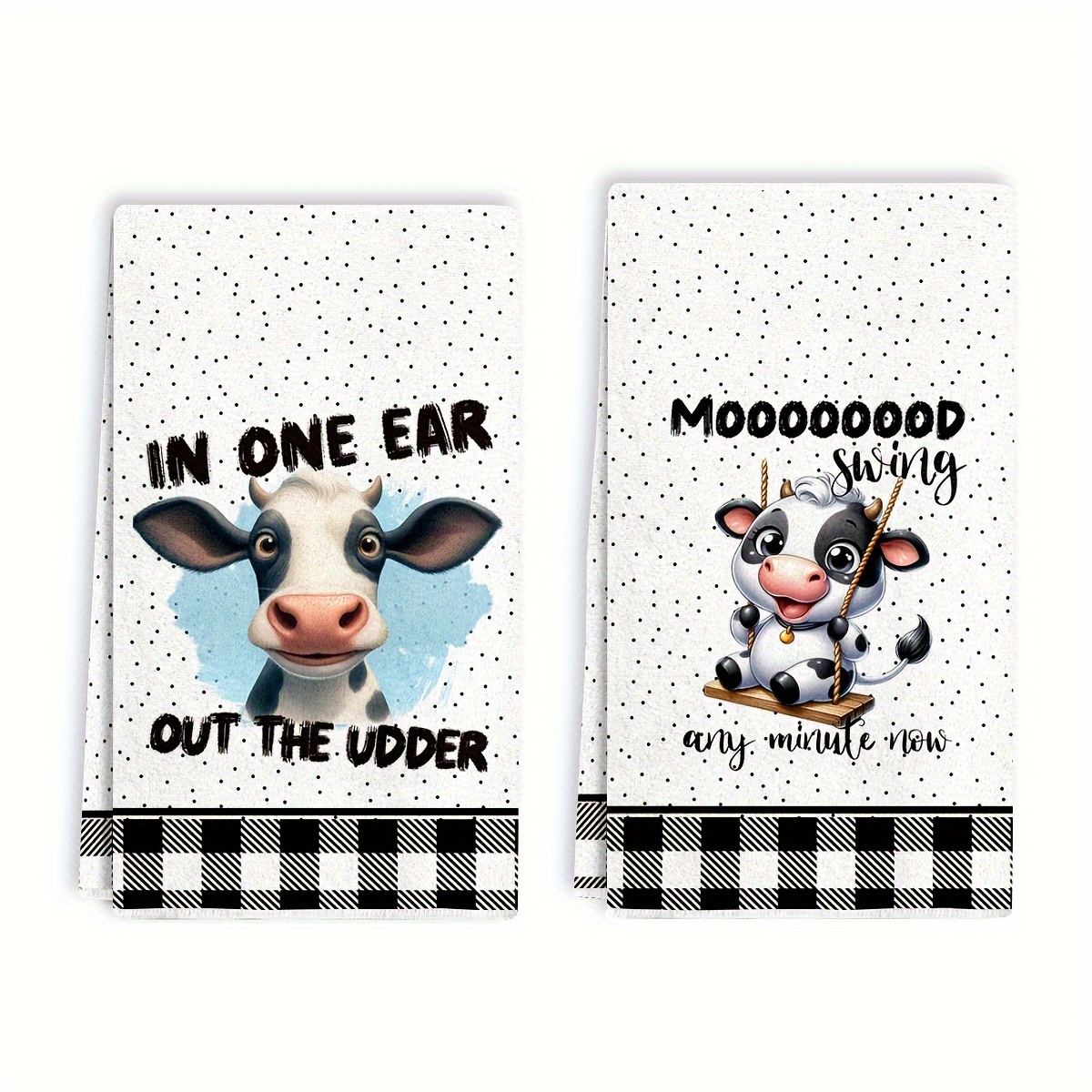 TEMU 2-pack Contemporary Microfiber Dish Towels - Cartoon Theme - Absorbent And Fade Resistant Knit Fabric Hand Towels For Kitchen, Cooking, Baking,