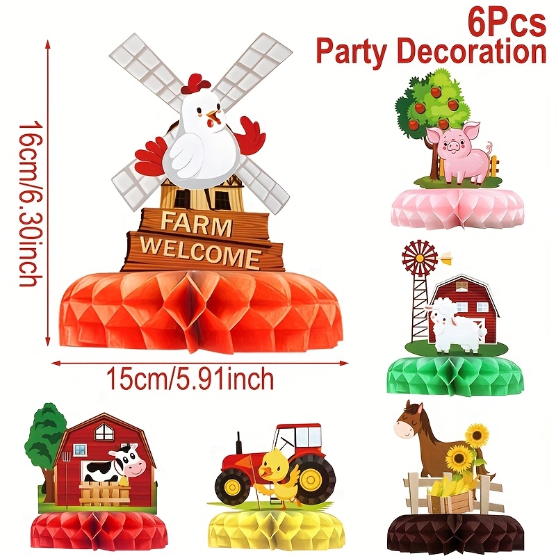 Image of 6pcs/set Farm Animals Paper Honeycomb Centerpieces Suitable For Easter, Spring Parties, Barn Party Table Decor - Cartoon,, Chick,, Sheep & Horse Honeycomb