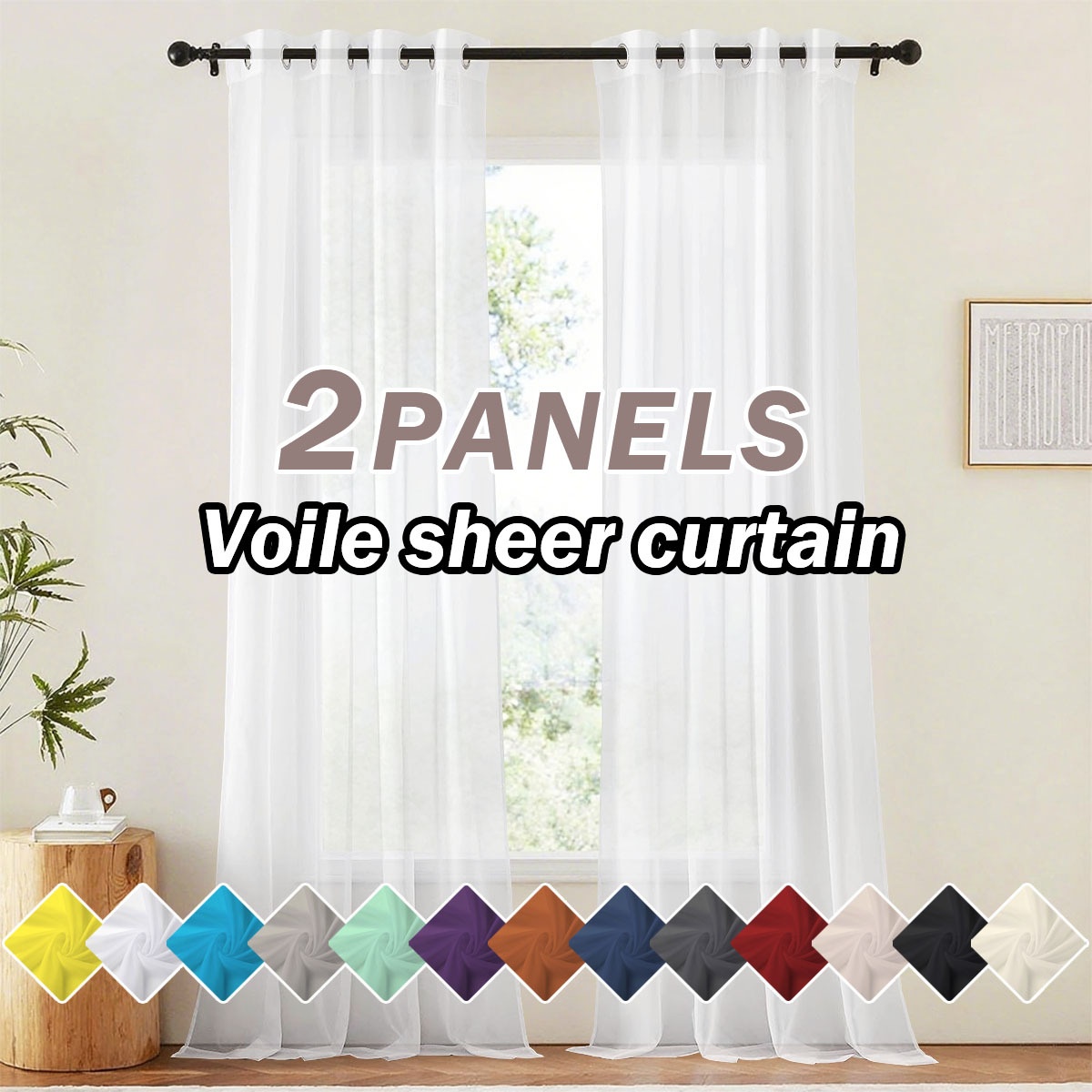 2 Panels White Light Weight Curtains, Grommet Top Curtains For Bedroom, Office, Living Room, Home Decor