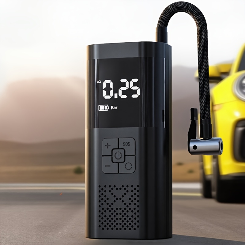 TEMU Pompa ad aria portatile, gonfiatore/ aria manuale con LED digitale, ricarica rapida USB, spegnimento automatico LED. Per auto, bici, moto,