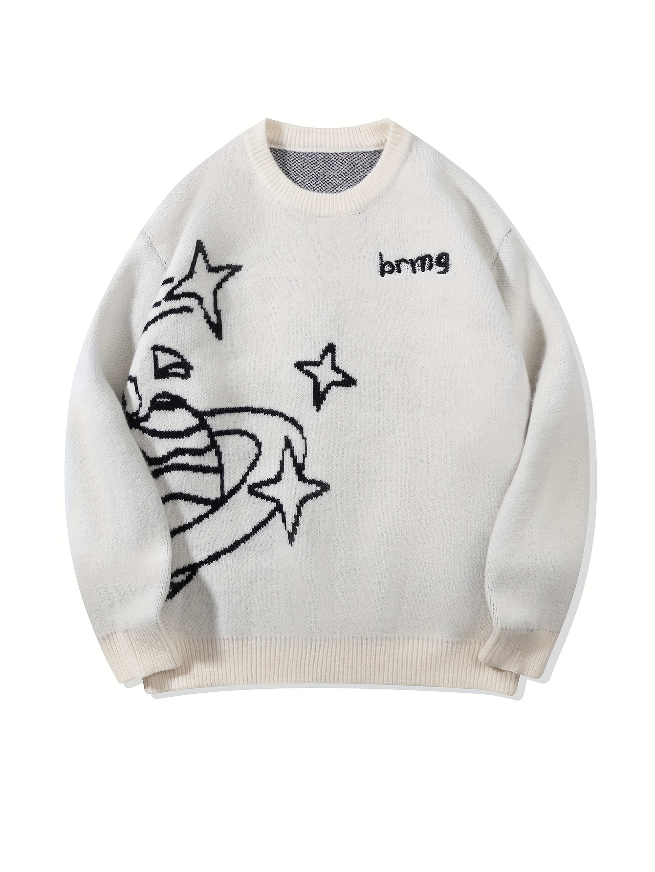 heren losse sterren grafische print gebreide pullover lange Temu