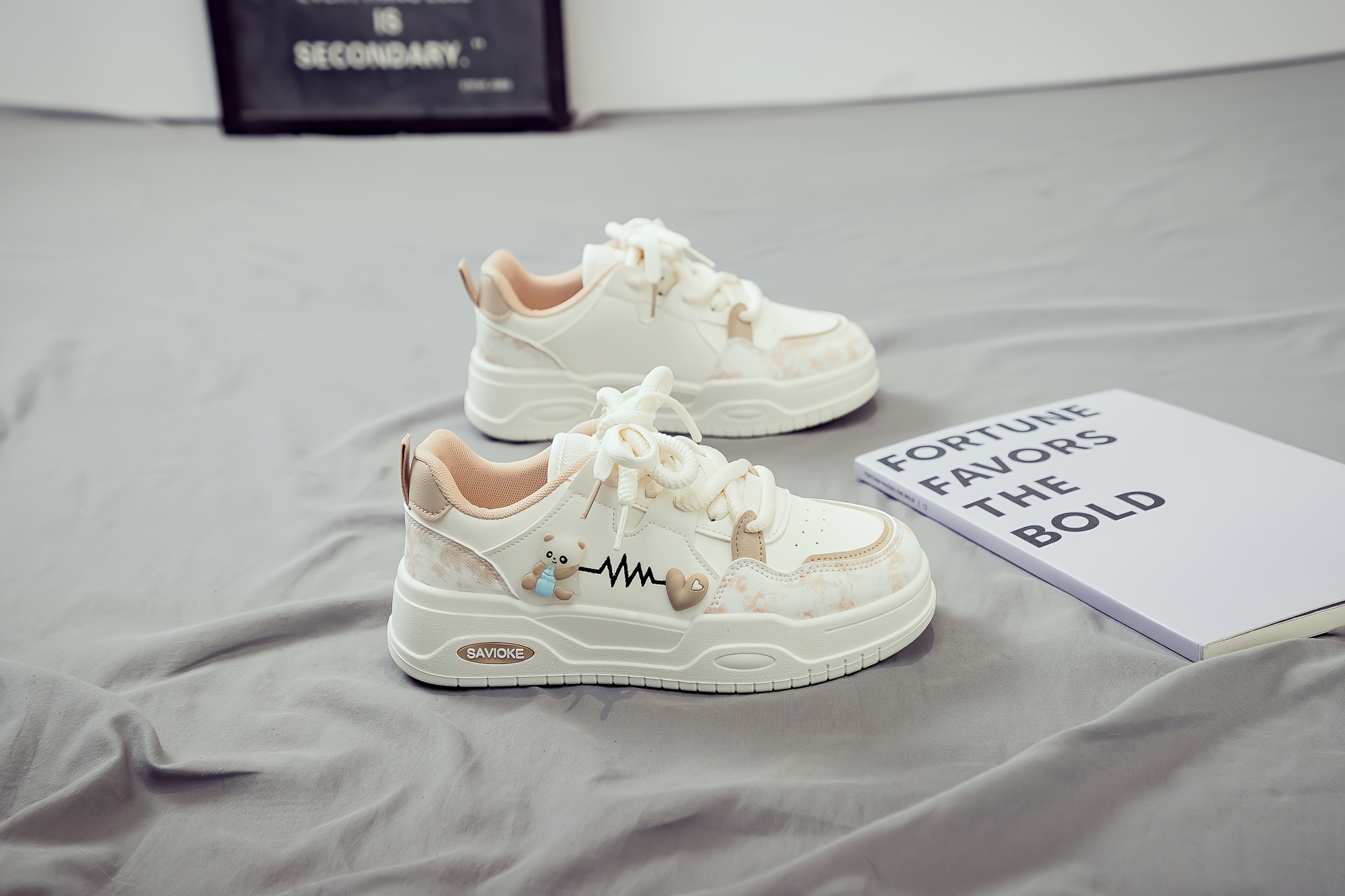 Women's White Platform Sneakers - Chunky Platform Shoes with Upper & PVC Sole, Lace-Up Mid-Top Casual Athletic Wear Suitable for Spring/Autumn, - Comfortable Footwear, Women Shoes